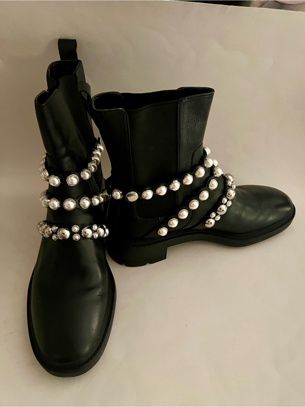 Zara Black Ankle Boots with Faux Pearl Accents , Size 8 (EU 39) - Picture 9 of 9